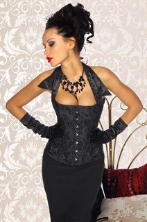 Черный корсет с бархатистым рисунком с воротничком фото Черный корсет с бархатистым рисунком с воротничком фото